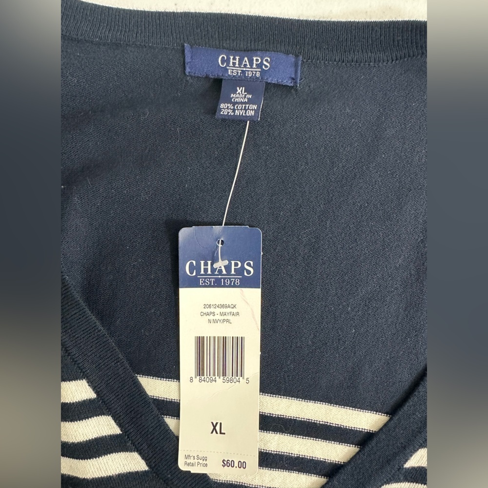 NWT Chaps Women’s Striped Navy Cardigan Womens Sz XL Long Sleeves V Neck Sweater - Picture 7 of 10